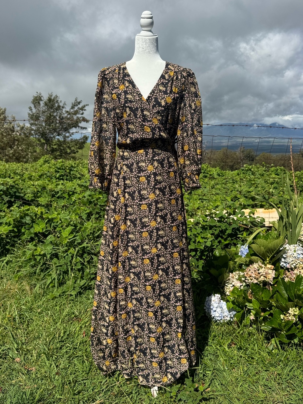Meet Me There Black Multi Floral Print Wrap Maxi Dress Lulus wedding guest XL